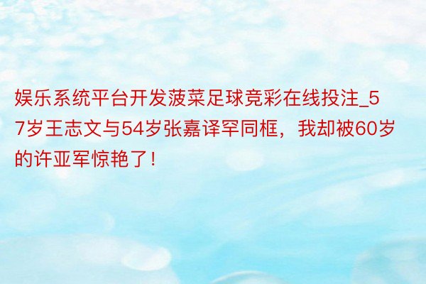娱乐系统平台开发菠菜足球竞彩在线投注_57岁王志文与54岁张嘉译罕同框，我却被60岁的许亚军惊艳了！
